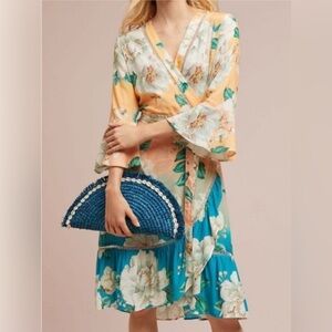 Farm Rio Anthropologie Sunset Floral Wrap Dress Size XS